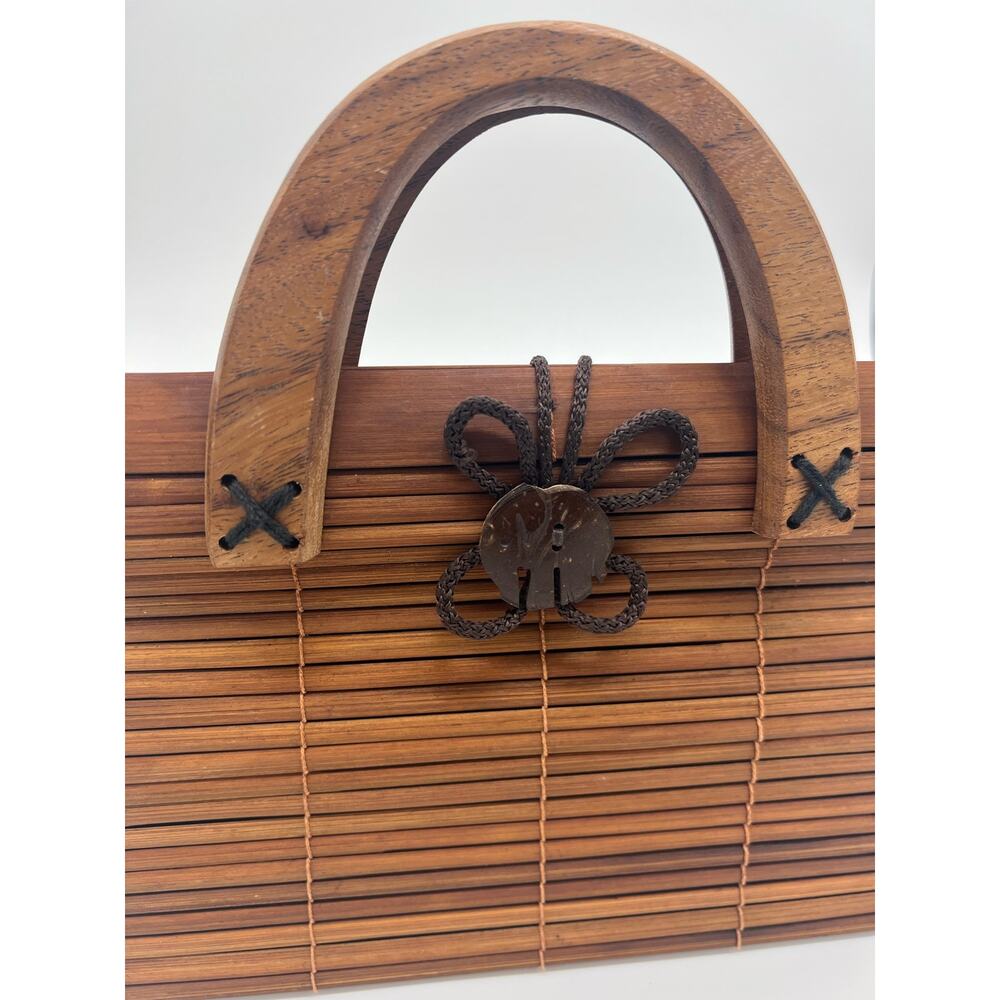 Bamboo Top Handle Purse Bag Clutch Unique - Picture 2 of 5